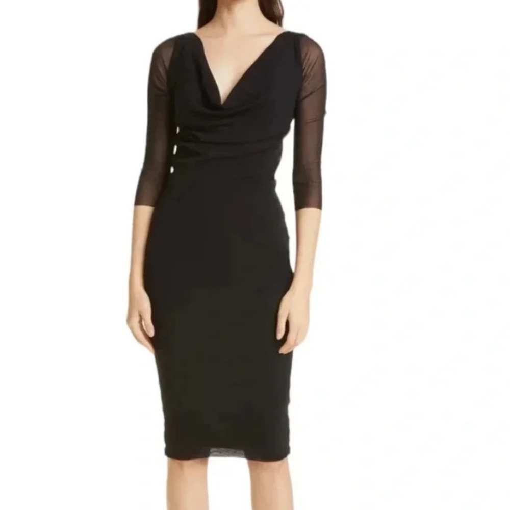 Fuzzi by Jean Paul Gaultier Mesh Cowl Neck V-neck Dress In Nero Black Size M NWT